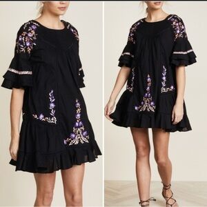 Free People Pavlo Embroidered Black Baby Doll Boho Dress Size Small Festival